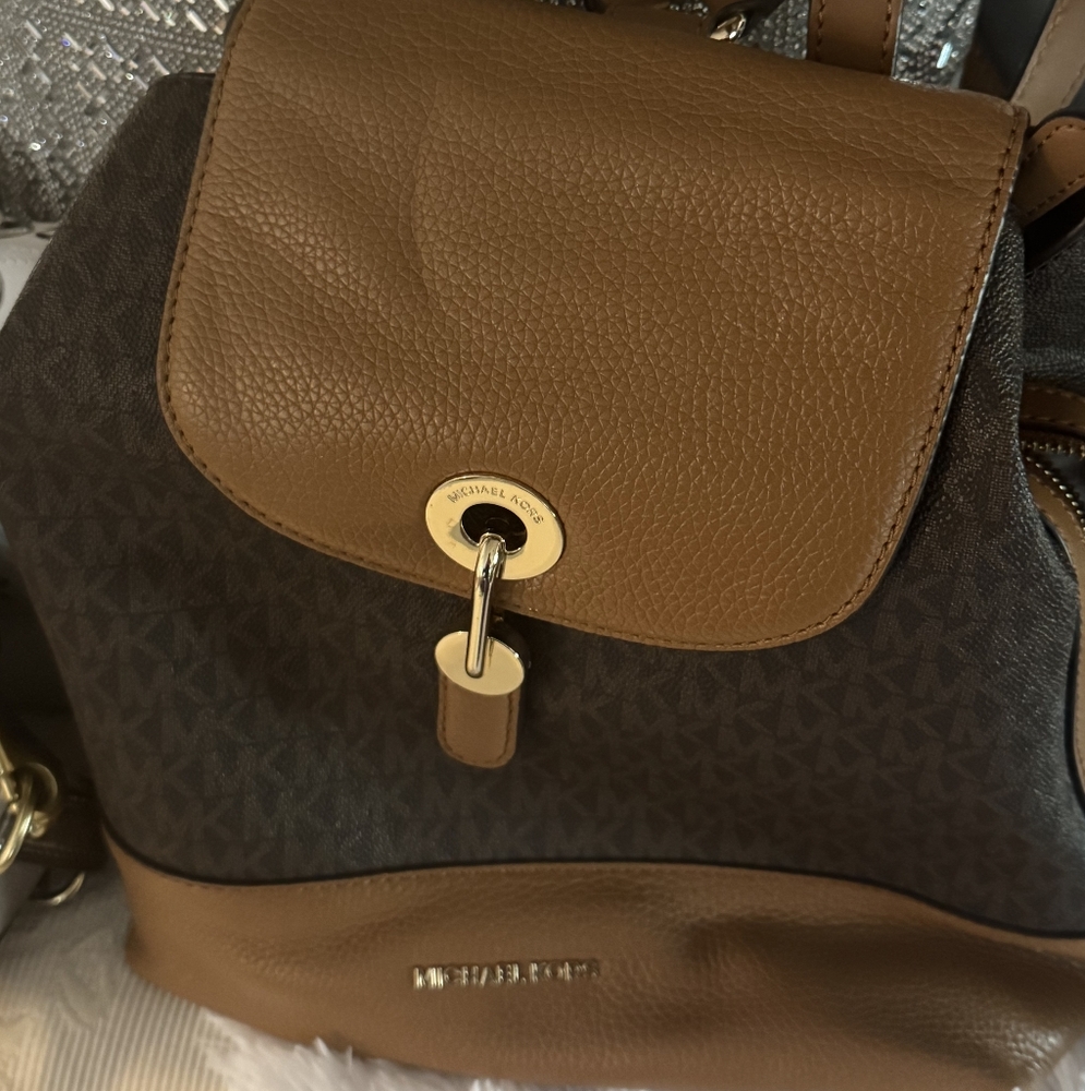 Michael Kors Brown and Tan Textured Leather Backpack
